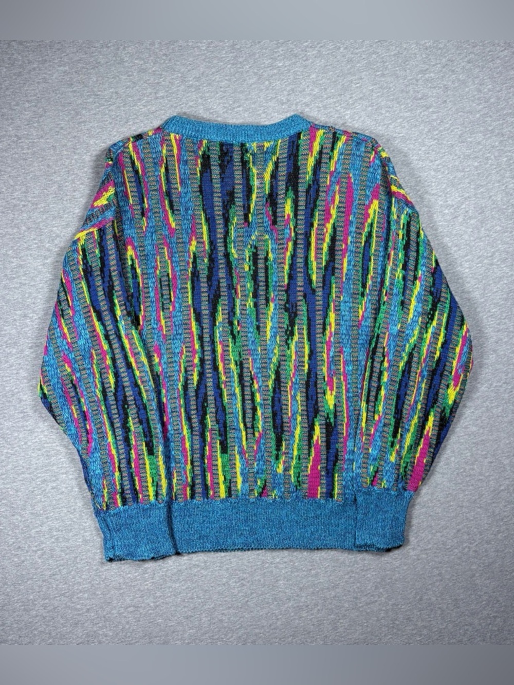 Vintage 3D Knit Sweater Nani Bon Of Italy Colorful Coogi Style Abstract Adult L - Picture 3 of 7